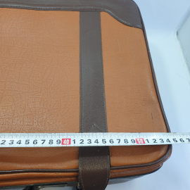 Чемодан кожаный, коричневый, ключ в комплекте, 55х39х18 см. СССР. Картинка 13